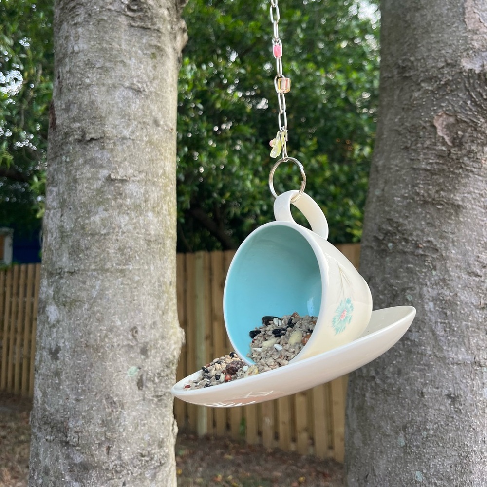 Teacup bird feeder